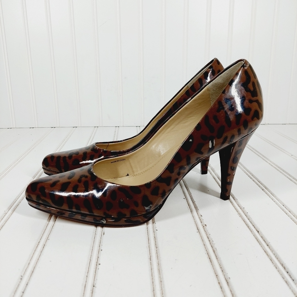 Ellen Tracy Cody Platform Pump Brown Leopard Print Evening Heels C462